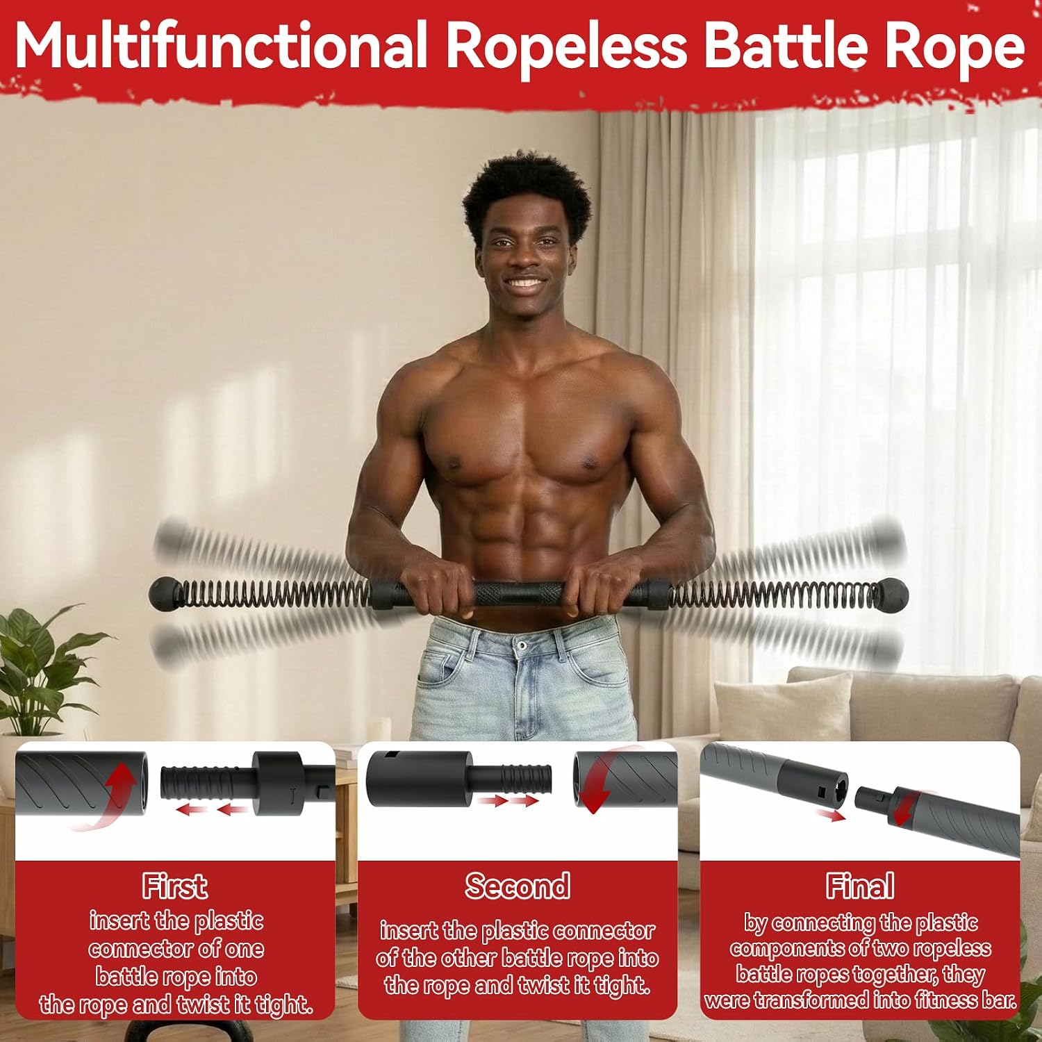 Crossfit Workout With Equipment - 2-in-1 Cordless Battle Rope Power Twister